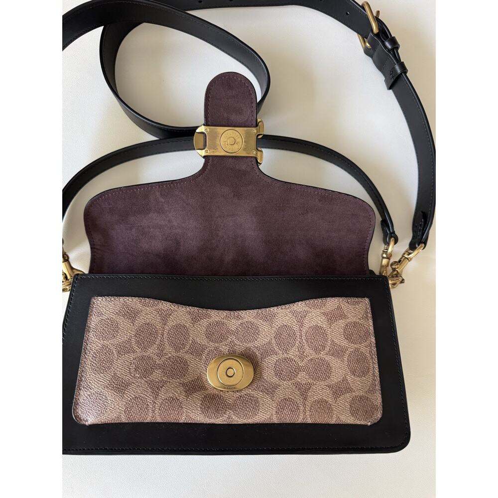 Coach Tabby Shoulder Bag 26 91215 Signature Canvas Black Leather Brown Crossbody - Picture 6 of 16